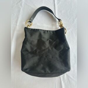 JPK Paris 75 Black Nylon Shoulder Bag with Chunky Gold Hardware and Floral Inter